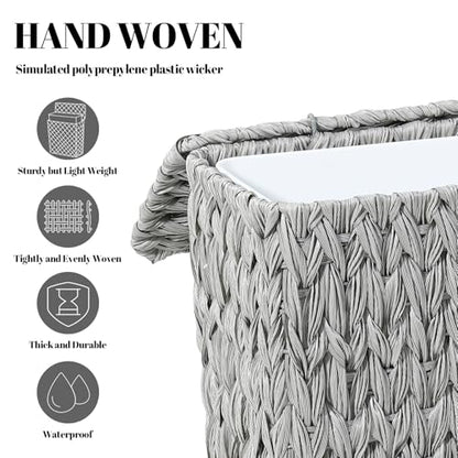 Coeusy 3 Gallon Wicker Trash Can,Grey Bathroom Trash Cans with Lid,Waterproof Slim Waste Basket for Bedroom,Home Office,Narrow Garbage Can with Removable Liner - color: grey