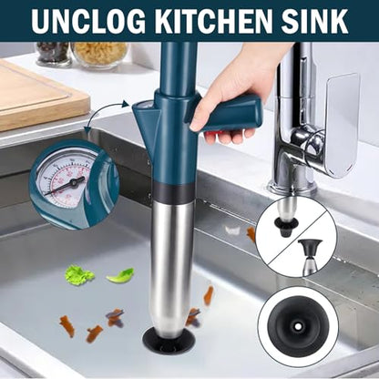 High Pressure Air Toilet Plunger, Plunge Blaster Unclogger Tool for Toilet clearning,Drain unclogging/Bathtub unclog,Remove Sewer Blockage - color: Green, size: Standard