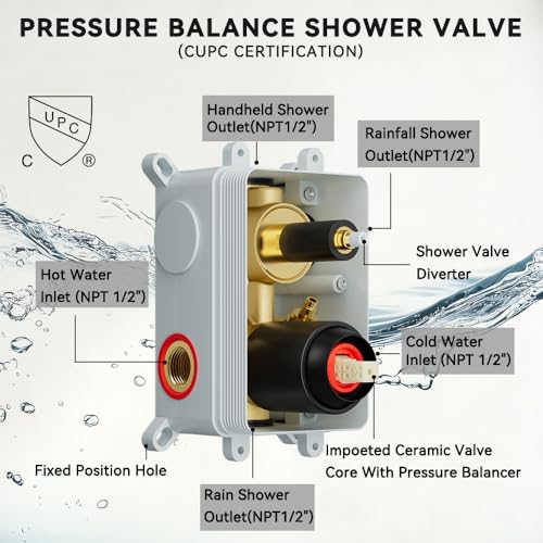 Shower Systems STARBATH 12+6" Round Dual Rainfall Shower Head with Handheld Spray for Two People, Wall Mounted 3 Way Rain Shower Faucet Sets Complete, Included Valve and Trim Kit, Matte Black - color: Matte Black, size: 6+12 inch-05