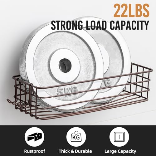 Shower Caddy Suction Cup, 2 Pack Shelves for Inside with Hooks | Brown Shower Storage, Rustproof Meatl Bathroom Basket, Soap Holder, NO-Drilling Shower Holder - color: 2 X Brown