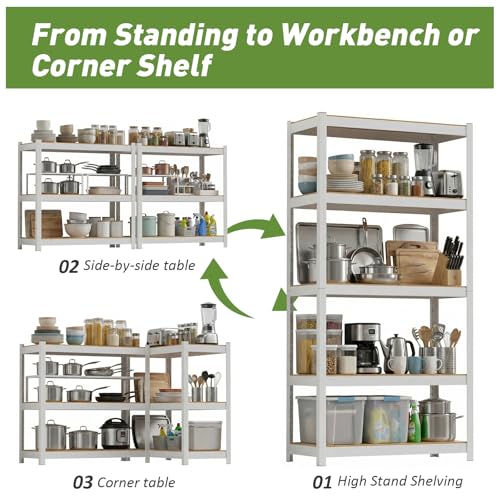 Durstruct 5 Tier White Metal Shelving Unit 24" W×16" D×60" H Adjustable Storage Utility Rack Heavy Duty Shelves Organization Multipurpose Shelf for Pantry Closet Kitchen Garage Bathroom - size: 24" W x 16" D x 60" H