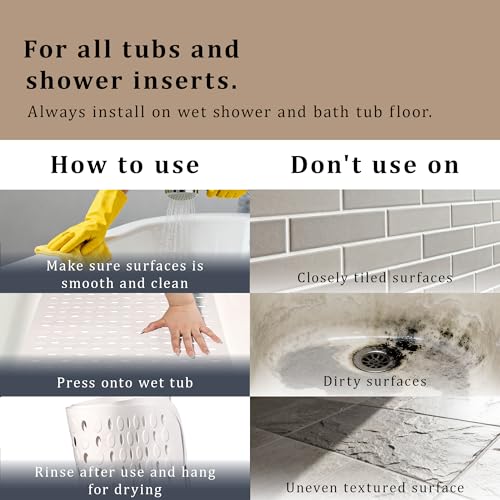 Non-Slip Bathtub Mats Bath Mat Machine Washable with Suction Cups for Tub, 39x15.5 inch, White - color: White