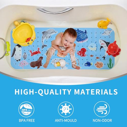 Bath Tub Shower Mat Non Slip Kids Bathtub Mat Anti Slip Baby Bath Mat for Tub 40 x 16 Inch Extra Long Toddler Bath Mat with Suction Cups and Drain Holes for Bathroom Floor,Penguin Seal - color: Penguin Seal