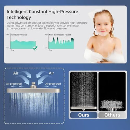 14" High Pressure Rain/Rainfall Shower Heads With Handheld Spray Combo (3+1 Settings & Built-in Power Wash Mode), Double/Dual Shower Head With Handheld - Height/Angle Adjustable(Brushed Nickel) - color: Brushed Nickel, size: 14 Inch
