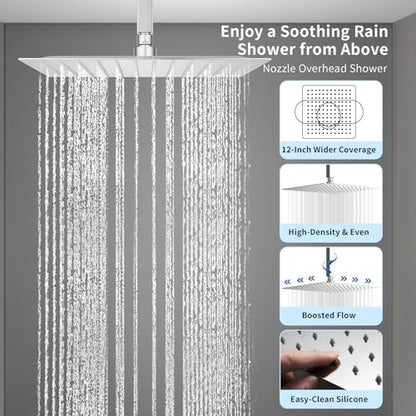 Dual Shower Mixer 6 Way Full Body Shower Head System Rain 12+8+8 Inch With Wall Mount 6 Pcs Jets 2 Handheld Shower Diverter Valve Digital Display Fauct Set，Chrome - color: Chrome