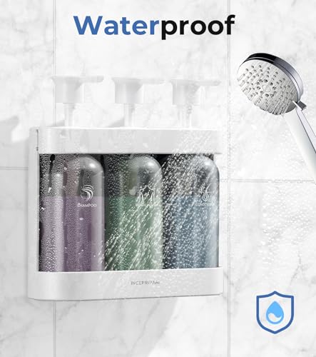 Shower Soap Dispenser Wall Mounted, Shower Dispenser 3 Chamber No Drill, Shampoo and Conditioner Dispenser for Bathroom Hotel, Shower Shampoo Dispenser 3 Chamber, White - color: White