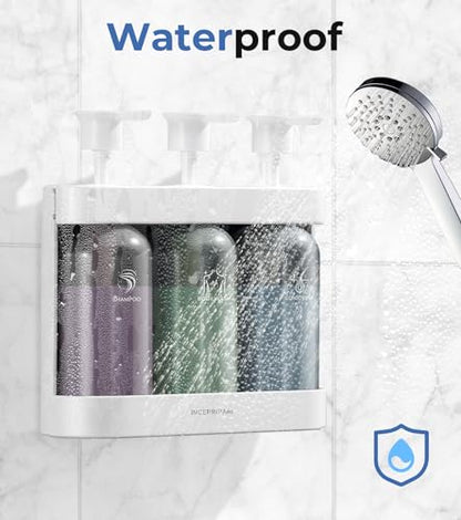 Shower Soap Dispenser Wall Mounted, Shower Dispenser 3 Chamber No Drill, Shampoo and Conditioner Dispenser for Bathroom Hotel, Shower Shampoo Dispenser 3 Chamber, White - color: White