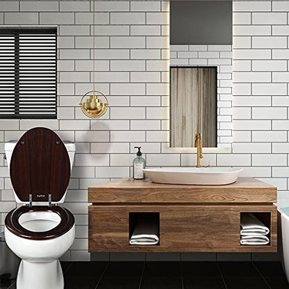 Elongated Toilet Seat Molded Wood Toilet Seat with Zinc Alloy Hinges, Easy to Install also Easy to Clean, Anti-pinch Wooden Toilet Seat by Angol Shiold (Elongated, Dark Brown) - color: Dark Brown, size: Zinc Alloy Hinge