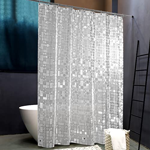 NTBAY EVA Shower Curtain Liner, 72 x 72, 6 Gauge, Semi Clear Water Cube | Water-repellent EVA Liner with 3 Bottom Magnets, 12 Reinforced Grommets, and 12 Plastic Hooks - color: Clear Geometric, size: 72"W x 72"L (Pack of 1)