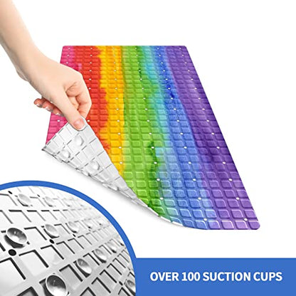 FCZ Bath Tub Mat Non Slip Shower Mat Watercolor Rainbow Tie Dye 26.8x15 inches Rectangular PVC Mat with Suction Cups Drain Holes Machine Washable - color: Watercolor Rainbow Tie Dye