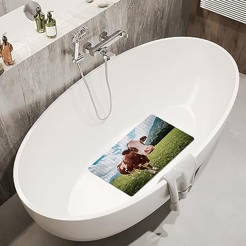Rustic Bathtub Mat Non Slip for Kids Bath Tub Shower Mat Non-Slip Farmhouse Cute Cow Bath Mat for Tub Bathtub Mats with Suction Cups and Drain Holes Bathroom Soft Showermat 15"x27",Cute Cow - color: Cute Cow