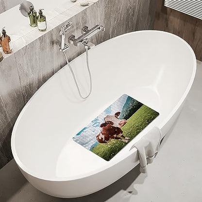 Rustic Bathtub Mat Non Slip for Kids Bath Tub Shower Mat Non-Slip Farmhouse Cute Cow Bath Mat for Tub Bathtub Mats with Suction Cups and Drain Holes Bathroom Soft Showermat 15"x27",Cute Cow - color: Cute Cow