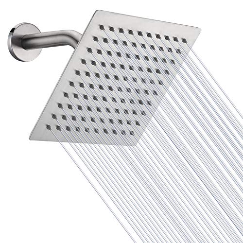 NearMoon Rain Shower Head, High Flow Stainless Steel Square Rainfall Shower, High Pressure Design, Awesome Shower Experience Even At Low Water Flow (8 Inch, Brushed Nickel) - color: Brushed Nickel, size: 8 Inch Square