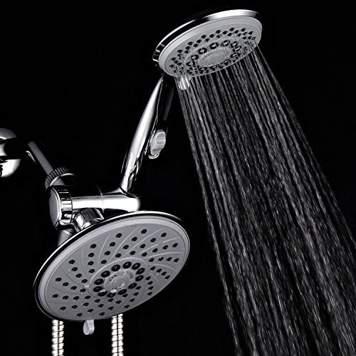 HotelSpa 6''/4'' Ultra-Luxury 3 way Rainfall Shower-Head/Handheld Shower Gray Spiral Combo w/Patented ON/OFF Pause Switch and 5-7 foot Stretchable Stainless Steel Hose - color: Chrome & Gray