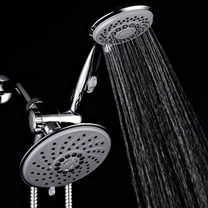 HotelSpa 6''/4'' Ultra-Luxury 3 way Rainfall Shower-Head/Handheld Shower Gray Spiral Combo w/Patented ON/OFF Pause Switch and 5-7 foot Stretchable Stainless Steel Hose - color: Chrome & Gray