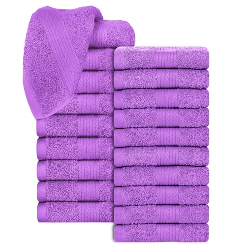 100% Cotton Washcloths 12x12 Inches, 600 GSM, Soft & Absorbent, Durable, Set of 20, Purple - color: Purple, size: Washcloth Set of 20