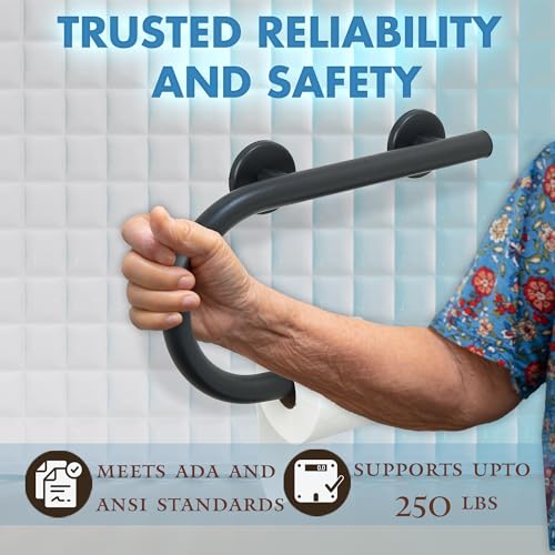 Grab Bar Toilet Paper Holder - Bathroom Safety Aid/304 Stainless Steel/Left/Matte Black/ 16.5"x 10" - color: Matte Black, Left Hand