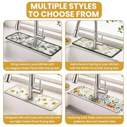 14.96"×5.43" Diatomite Sink Faucet Absorbing Mat, Reusable Drying Mat Splash Guard for Kitchen Bathroom Counter, Sink Drip Catcher & Organizer - style: Flower-2