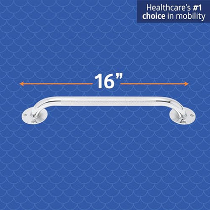 Medline Knurled Chrome 16” Grab Bar for Shower & Bathtub, Independence & Ease of Movement — for Elderly, Handicapped or Seniors, 300 lb. Capacity, 1 Bar - size: 16"