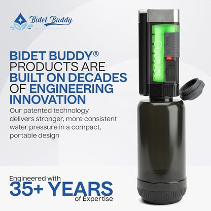 BIDET BUDDY® CubeJet Portable Bidet for Travel, 380mL Bottle Obsidian Drift | Rechargeable Battery 1100mAH, IPX6 Waterproof Wand-Style Nozzle, USB-C High-Pressure Hygiene Device for Camping & Home