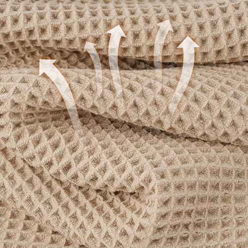 Microfiber Waffle Hand Towels, 2 Pieces, Soft, Absorbent, Fast Drying, Lint Free 430 GSM (Beige) - color: Beige