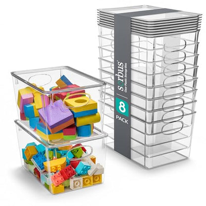 Sorbus Large Clear Plastic Bins with Lids – Stackable Organizer for Toys, Clothes, Medicine, Makeup, Closet, Art Supplies, Bathroom, Shoes – 8 Pack - size: Large, style: 8 Pack