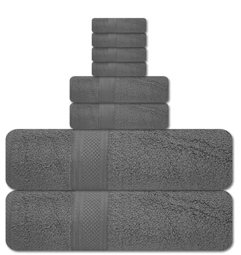 ELITE 8-Piece Zero Twist Cotton Bath Towel Set – 100% Cotton Luxury Towels – Ultra Soft, Fluffy & Absorbent – Quick Dry, Durable & Fade Resistant – Spa Quality Bath, Hand & Washcloth Set (Grey) - color: Grey