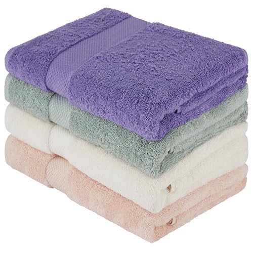 BolBom Towels 4 Pack Medium Bath Towel Set, 27“X54” Inches, 500 GSM 100% Ring Spun Cotton, Lightweight and Highly Absorbent Quick Drying Premium Towels for Hotel, Spa,Bath and Bathroom - color: Ivory, Peach, Purple, Sage
