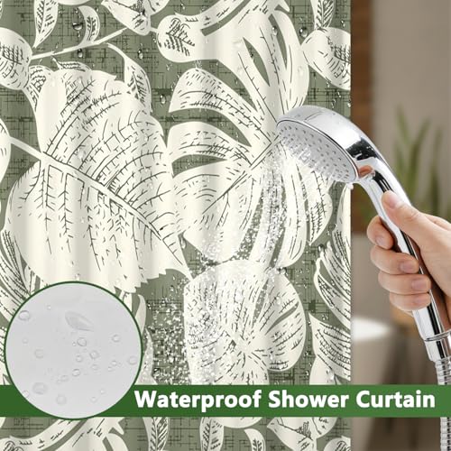 Tropical Leaves Shower Curtain with Snap in Liner, Monstera Leaf No Hook Shower Curtain with Mesh Top Window and Weighted Hem, Waterproof Fabric Hotel Summer Bathroom Shower Curtain Sets, 71x74 Inches - color: Monstera