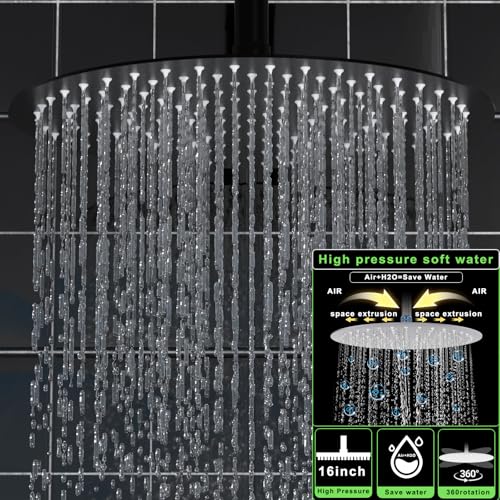 HOMEDEC 16" Round Rain Shower System with Dual 6" Wall Mounted Shower Head, 5 Way Shower Valve with 2-Function Handheld Shower and Body Jets, Black - color: Black, style: 5-Way + 2x 6" Top