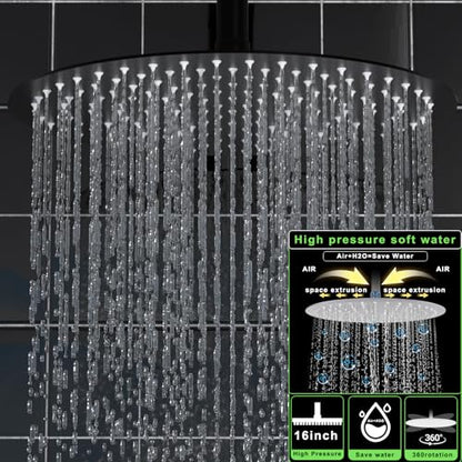 HOMEDEC 16" Round Rain Shower System with Dual 6" Wall Mounted Shower Head, 5 Way Shower Valve with 2-Function Handheld Shower and Body Jets, Black - color: Black, style: 5-Way + 2x 6" Top