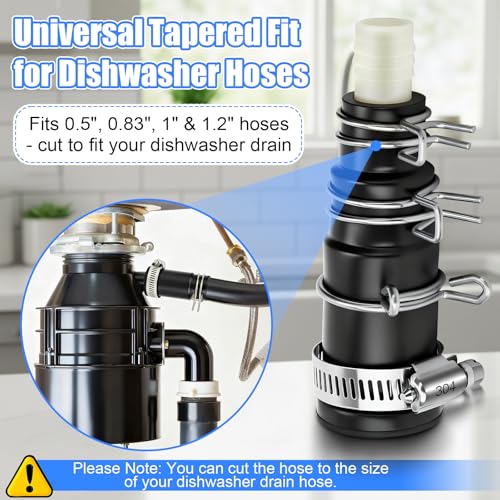 Dishwasher Drain Hose Adapter Compatible with Insinkerator Disposals,1 Set | Universal Tapered Design, Fits Multiple Hose Sizes, Durable Rubber Connector, Includes Clamps, Disposal Ready