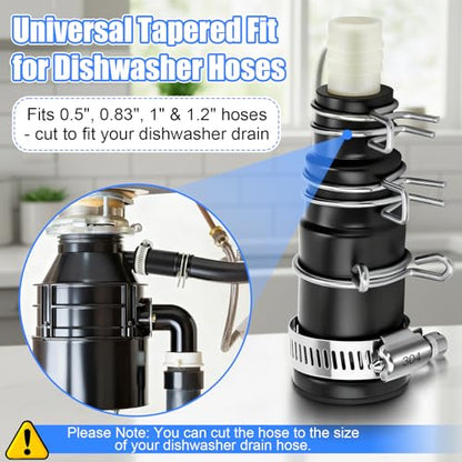 Dishwasher Drain Hose Adapter Compatible with Insinkerator Disposals,1 Set | Universal Tapered Design, Fits Multiple Hose Sizes, Durable Rubber Connector, Includes Clamps, Disposal Ready