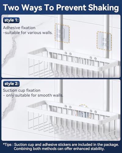 Never Rust Shower Caddy Hanging, Aluminum Shower Racks for Inside Shower, 2-Tier Shower Organizer Hanging Over Shower Head with Hooks and Soap Holder, White - color: White