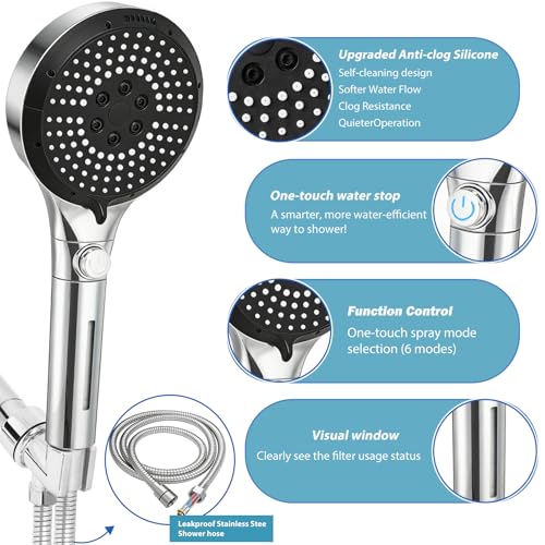 Filtered Shower Head with Handheld, High Pressure 6-Mode Water Softener for Hard Water, 12 Replacement Filters, 75" Anti-Burst Extra Long Hose & Adjustable Bracket for Healthier Skin and Hair