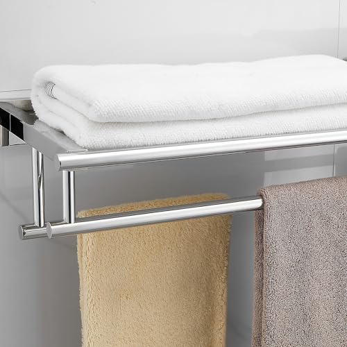 Bathroom Towel Rack with Double Towel Bar 32 Inch Bathroom Hotel Shower Shelf SUS304 Stainless Steel Modern Wall Mounted Holder Polished Chrome - color: Polished Chrome, size: 32 Inch/ 80cm