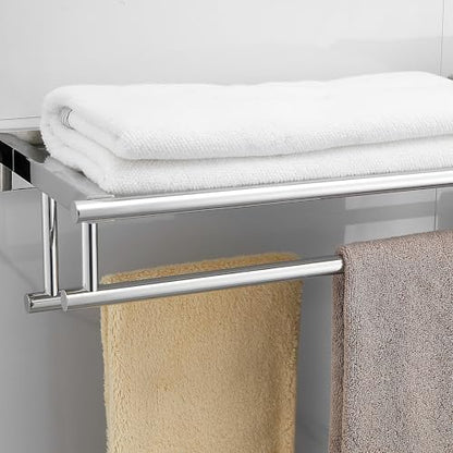 Bathroom Towel Rack with Double Towel Bar 32 Inch Bathroom Hotel Shower Shelf SUS304 Stainless Steel Modern Wall Mounted Holder Polished Chrome - color: Polished Chrome, size: 32 Inch/ 80cm
