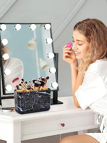GFWARE Marble Toothbrush Holders with Drainage, Bathroom Organizer, Large | 5 Slots Toothbrush and Toothpaste Holder with Bamboo Divider, Kids Electric Toothbrush Holder for Bathroom, Marble-Look - color: Marble-l
