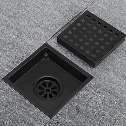 4 inch Square Shower Drain with Removable Cover Grid Grate,SUS 304 Stainless Steel Tile in Floor Drain,Matte Black - color: Matte Black (Without Drain Base/Adapter)