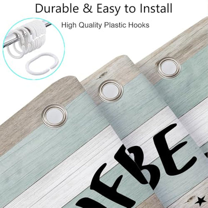 JAWO RV Shower Curtain, Happy Camper Shower Curtain for Travel Trailer, Farmhouse Camping Shower Curtain Hooks Included (47" W x 72" H), Rustic Teal - color: Brown, size: 47"W x 72"L (Pack of 1)