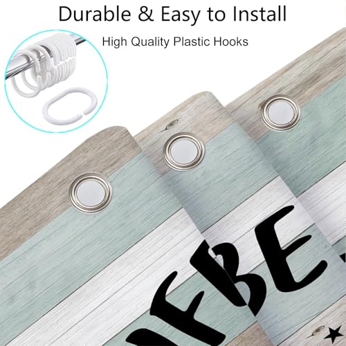 JAWO RV Happy Camper Shower Curtain for Travel Trailer, Farmhouse Style - 60" W x 70" H, Rustic Teal - Hooks Included - color: Brown, size: 60"W x 70"L (Pack of 1)