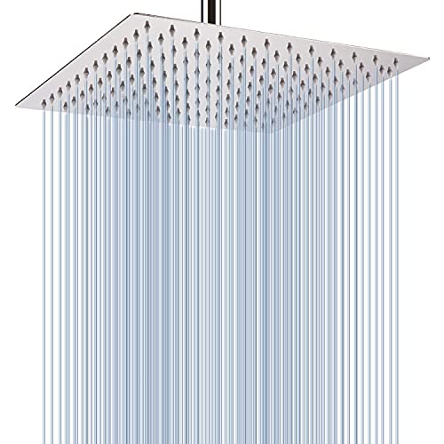Voolan Rain Shower Head - High Flow Large Rainfall Shower Heads Made of Stainless Steel - Waterfall Bathroom Square Showerhead - Ceiling or Wall Mount (12" Chrome) - color: Chrome, size: 12 Inch
