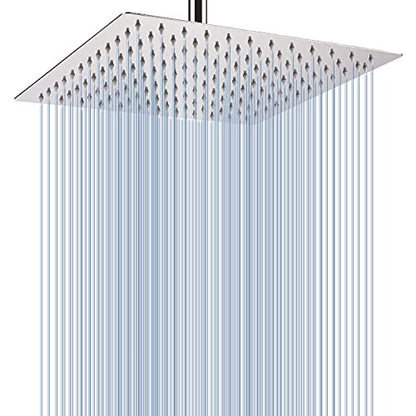 Voolan Rain Shower Head - High Flow Large Rainfall Shower Heads Made of Stainless Steel - Waterfall Bathroom Square Showerhead - Ceiling or Wall Mount (12" Chrome) - color: Chrome, size: 12 Inch