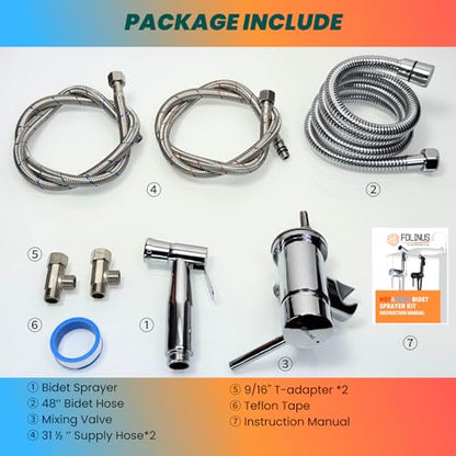 Handheld Bidet Sprayer for Toilet Warm Water Mounted on The Bathroom Vanity，Stainless Steel Hot and Cold Bidet Sprayer with Brass Mixing Valve for Feminine Hygiene (Chrome) - color: Chrome