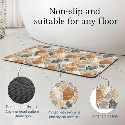Elightvap Abstract Pebbles Stone Print Bathroom Mat Quick Drying Non Slip Bath Mats Absorbent,Bath Mat Quick Dry Bathroom Rug in Front of The Kitchen Sink, Shower Room, Bathtub,17 * 29.5 Inches - color: Abstract Pebbles Stone Print