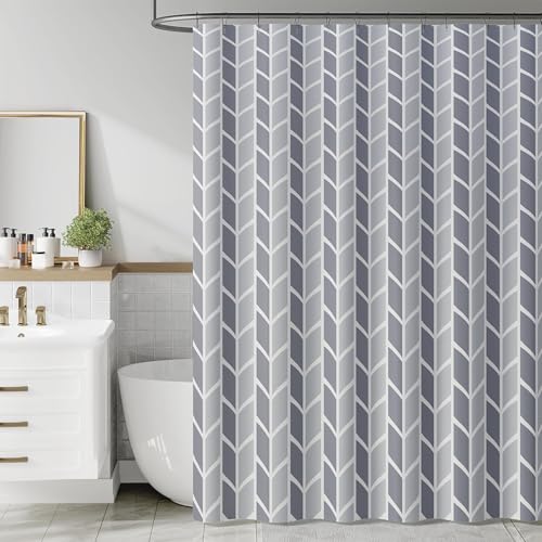 jinchan Grey and White Geometric Shower Curtain Chevron Arrow Farmhouse Shower Curtains for Bathroom Modern Waterproof Fabric with 12 Hooks 70x72 Inches - color: Arrow Grey, size: 70"W x 72"L (Pack of 1)