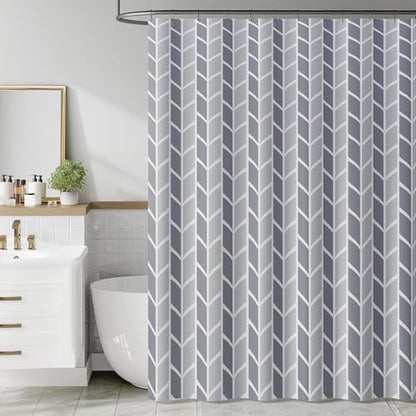jinchan Grey and White Geometric Shower Curtain Chevron Arrow Farmhouse Shower Curtains for Bathroom Modern Waterproof Fabric with 12 Hooks 70x72 Inches - color: Arrow Grey, size: 70"W x 72"L (Pack of 1)