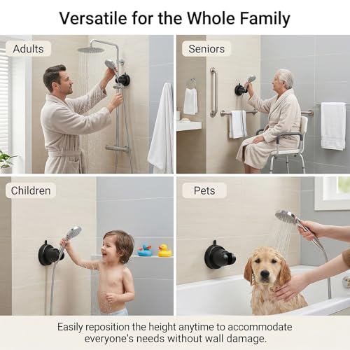 Suction Cup Shower Heads Holder Adjustable Shower Heads Holder Removable No-Drill Wall Mount Wide Angles Adjustable Bathroom Suction Cup Handheld Showers Bracket