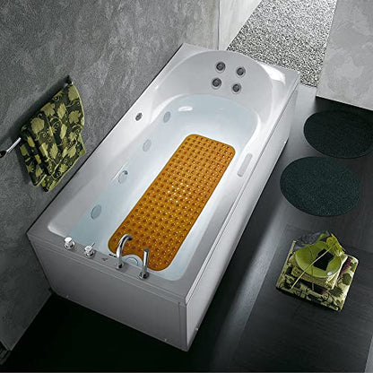 Bathtub and Shower Mats, Extra Long Non-Slip Bath Tub Mat 39 x 16 Inch, Machine Washable Bathmat with Suction Cups & Drain Holes for Bathroom Floor, Clear Brown - color: Clear Brown