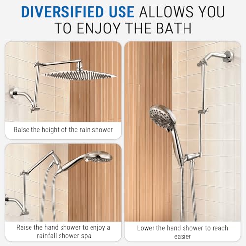 G-Promise 16 Inch Shower Extender with 6 Inch Shower Arm and Flange(Chrome) | Solid Brass Construction, Height and Angle Adjustable, Standard Connection Thread, All Installation Tools Included - color: Chrome, style: 16 Inch